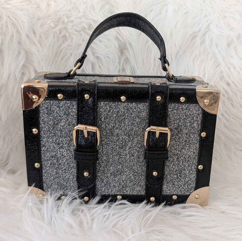Stylish Black & Gray Trunk-Style Top-Handle Bag - Picture 2 of 16